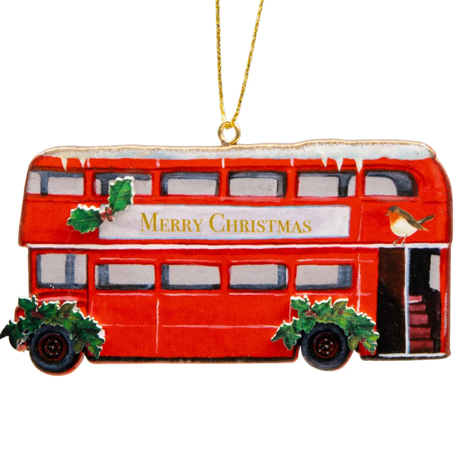 Online Gisela Graham Bus With Holly Wooden Christmas Decoration Christmas Decorations | Christmas Decorations