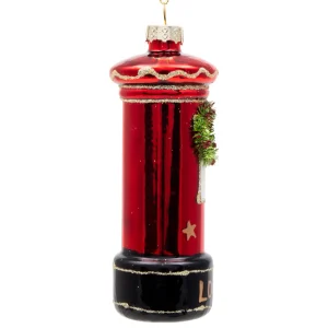 New Gisela Graham London Post Box With Wreath Glass Christmas Decoration Christmas Decorations | Christmas Decorations