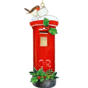 Fashion Gisela Graham London Postbox With Robin Wooden Christmas Decoration Christmas Decorations | Christmas Decorations