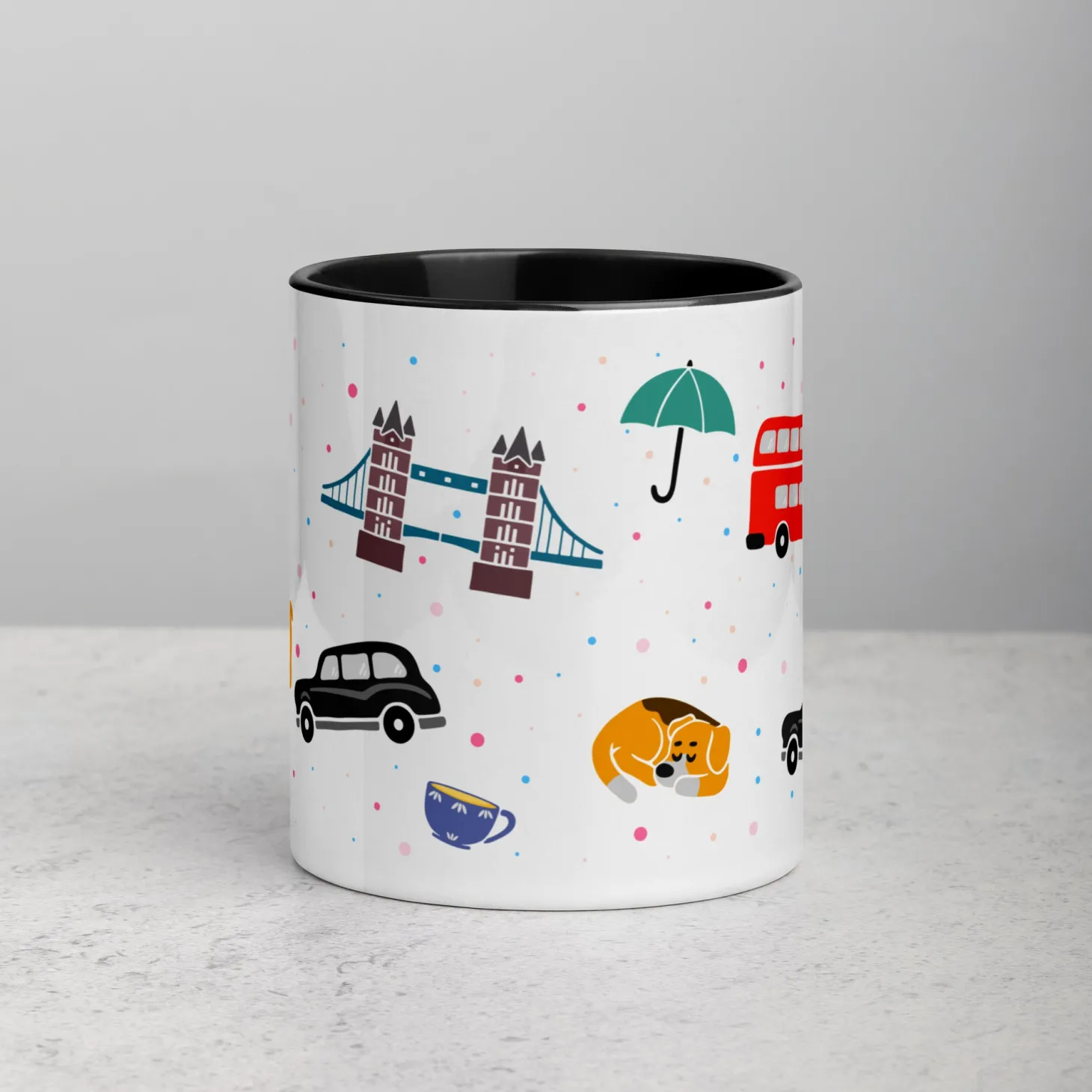 london_doodles__all_over_print__mug_with_colour_inside_1.webp Store London Doodles - All Over Print - Mug with Colour Inside Mugs | London Gifts