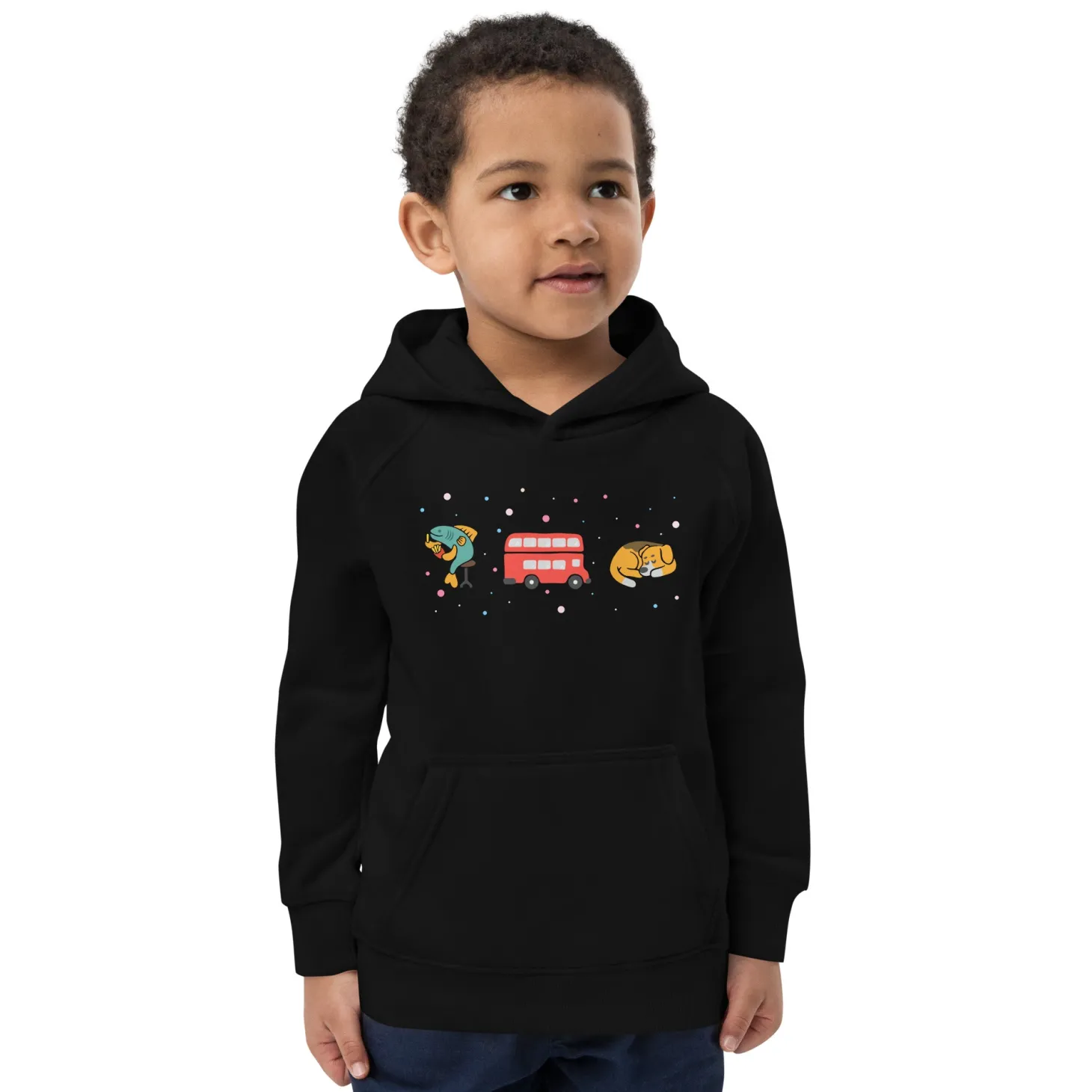 Cheap London Doodles - Fish & Chips / Bus / Corgi - Kids Eco Hoodie Kids Clothing | Children & Baby Clothing