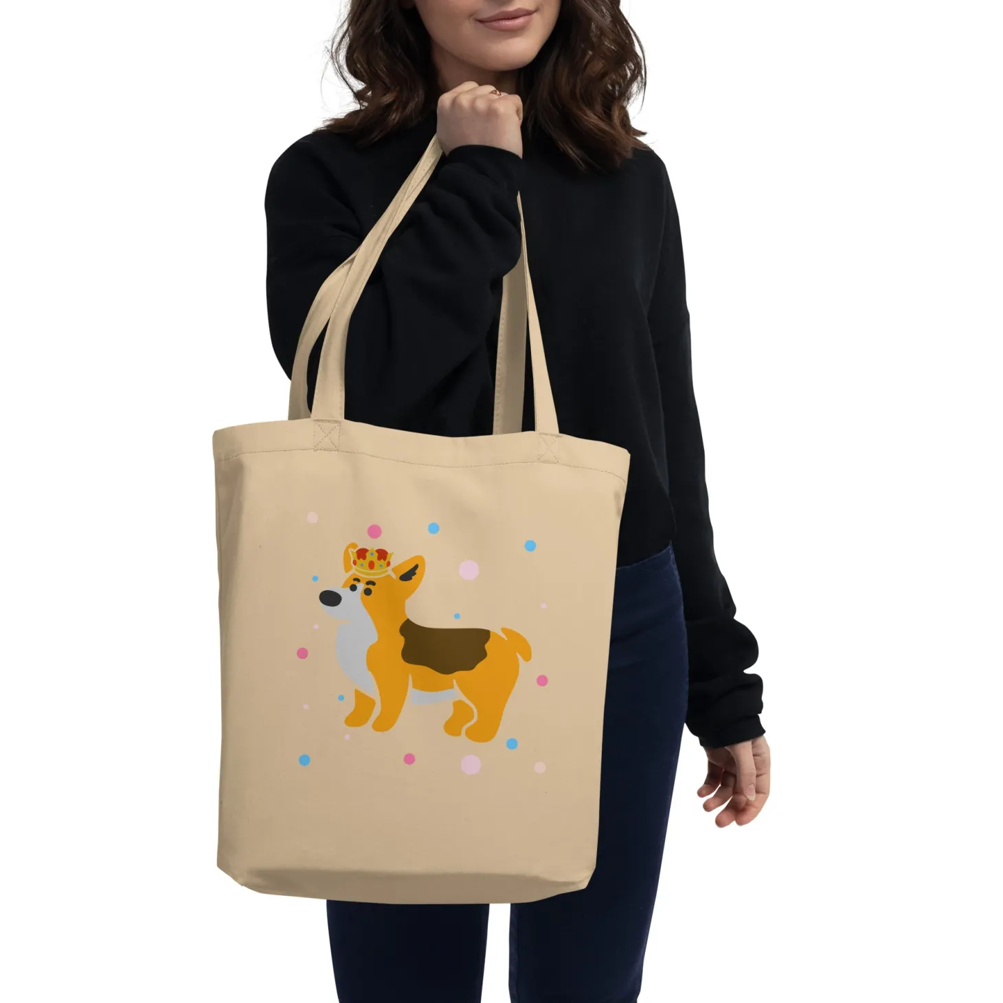 london_doodles__royal_corgi__eco_tote_bag_2.webp Store London Doodles - Royal Corgi - Eco Tote Bag Bags | London Gifts