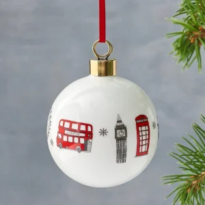 Hot London Skyline Christmas Bauble Decoration by Victoria Eggs Christmas Decorations | Christmas Decorations