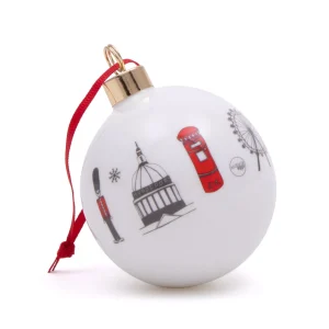 Hot London Skyline Christmas Bauble Decoration by Victoria Eggs Christmas Decorations | Christmas Decorations