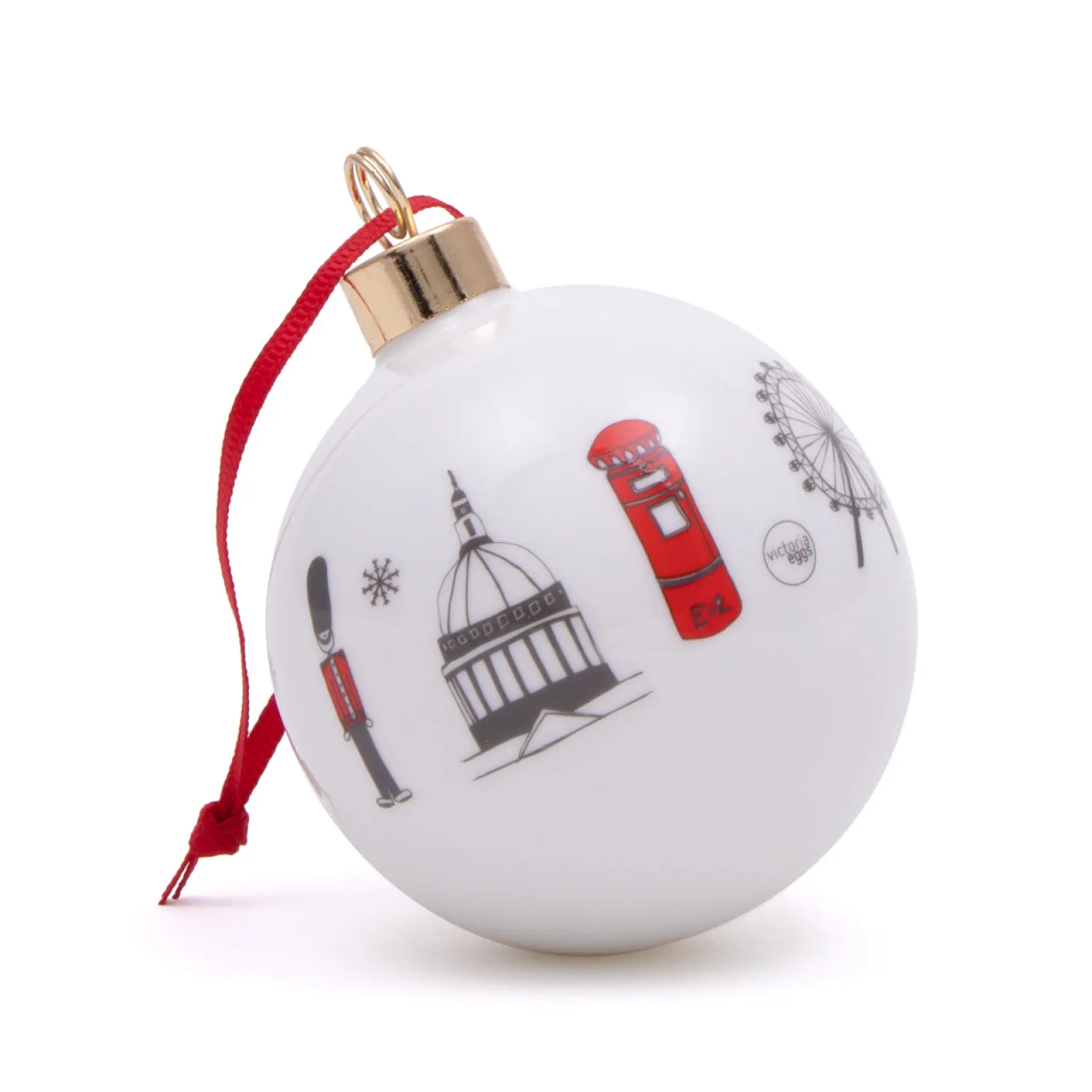 Hot London Skyline Christmas Bauble Decoration by Victoria Eggs Christmas Decorations | Christmas Decorations