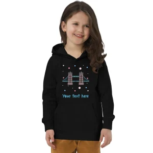Fashion Personalised Custom Text - Kids Eco Hoodie - London Doodles - Tower Bridge Kids Clothing | Children & Baby Clothing