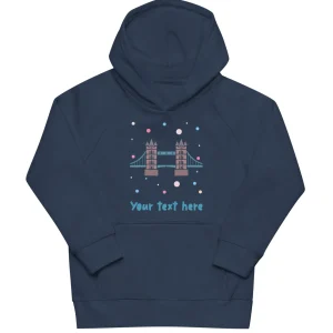 Fashion Personalised Custom Text - Kids Eco Hoodie - London Doodles - Tower Bridge Kids Clothing | Children & Baby Clothing