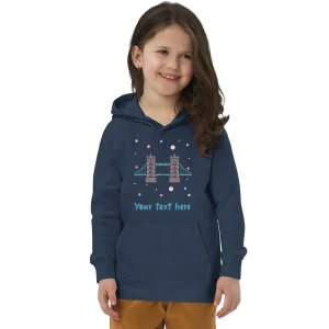 Fashion Personalised Custom Text - Kids Eco Hoodie - London Doodles - Tower Bridge Kids Clothing | Children & Baby Clothing