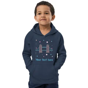 Fashion Personalised Custom Text - Kids Eco Hoodie - London Doodles - Tower Bridge Kids Clothing | Children & Baby Clothing