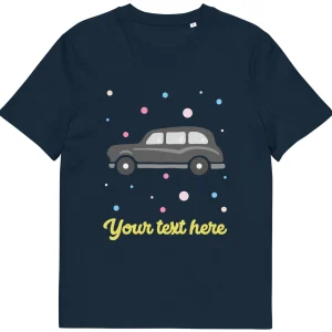 Fashion Personalised Custom Text - Organic Cotton Adults Unisex T-Shirt - London Doodles - Taxi Clothing | London Gifts
