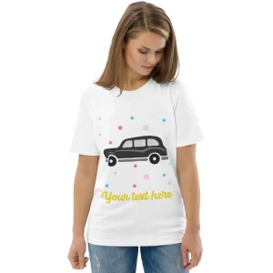 Fashion Personalised Custom Text - Organic Cotton Adults Unisex T-Shirt - London Doodles - Taxi Clothing | London Gifts