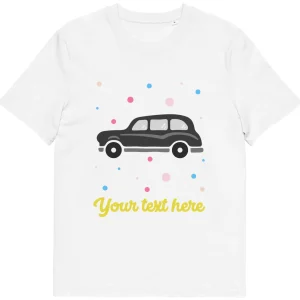 Fashion Personalised Custom Text - Organic Cotton Adults Unisex T-Shirt - London Doodles - Taxi Clothing | London Gifts