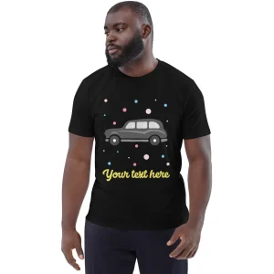 Fashion Personalised Custom Text - Organic Cotton Adults Unisex T-Shirt - London Doodles - Taxi Clothing | London Gifts