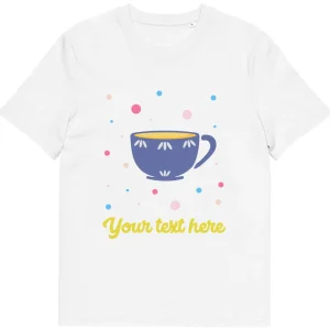 Clearance Personalised Custom Text - Organic Cotton Adults Unisex T-Shirt - London Doodles - Cup Of Tea Clothing | London Gifts