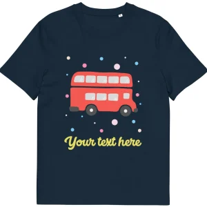 Online Personalised Custom Text - Organic Cotton Adults Unisex T-Shirt - London Doodles - Red Bus Clothing | London Gifts