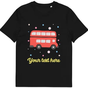 Online Personalised Custom Text - Organic Cotton Adults Unisex T-Shirt - London Doodles - Red Bus Clothing | London Gifts