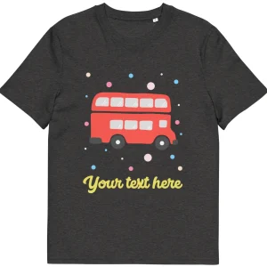 Online Personalised Custom Text - Organic Cotton Adults Unisex T-Shirt - London Doodles - Red Bus Clothing | London Gifts