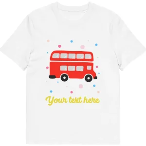 Online Personalised Custom Text - Organic Cotton Adults Unisex T-Shirt - London Doodles - Red Bus Clothing | London Gifts