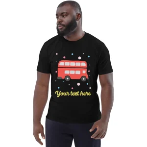 Online Personalised Custom Text - Organic Cotton Adults Unisex T-Shirt - London Doodles - Red Bus Clothing | London Gifts
