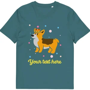 New Personalised Custom Text - Organic Cotton Adults Unisex T-Shirt - London Doodles - Royal Corgi Clothing | London Gifts