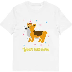 New Personalised Custom Text - Organic Cotton Adults Unisex T-Shirt - London Doodles - Royal Corgi Clothing | London Gifts