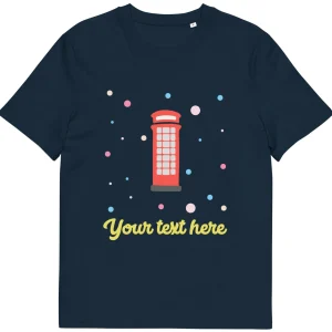 Flash Sale Personalised Custom Text - Organic Cotton Adults Unisex T-Shirt - London Doodles - Telephone Box Clothing | London Gifts