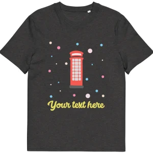 Flash Sale Personalised Custom Text - Organic Cotton Adults Unisex T-Shirt - London Doodles - Telephone Box Clothing | London Gifts