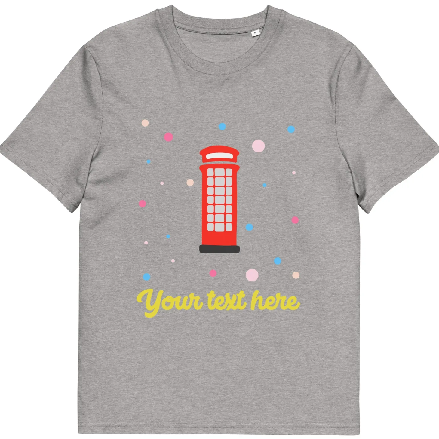 Flash Sale Personalised Custom Text - Organic Cotton Adults Unisex T-Shirt - London Doodles - Telephone Box Clothing | London Gifts