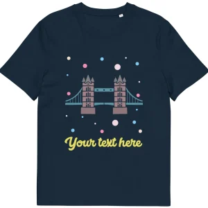 New Personalised Custom Text - Organic Cotton Adults Unisex T-Shirt - London Doodles - Tower Bridge Clothing | Tower Bridge Gifts
