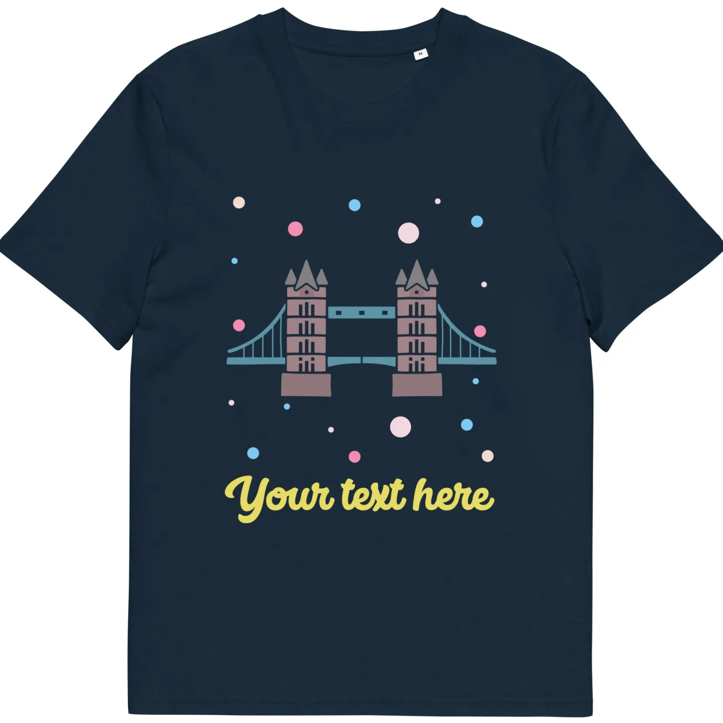 New Personalised Custom Text - Organic Cotton Adults Unisex T-Shirt - London Doodles - Tower Bridge Clothing | Tower Bridge Gifts