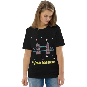 New Personalised Custom Text - Organic Cotton Adults Unisex T-Shirt - London Doodles - Tower Bridge Clothing | Tower Bridge Gifts