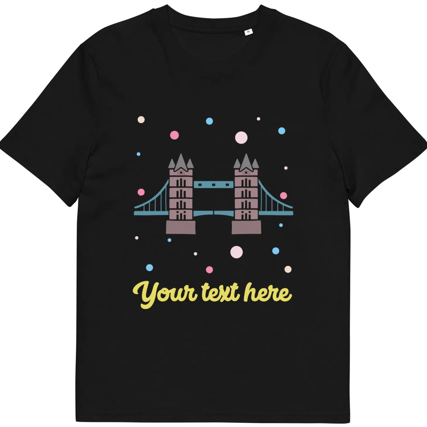 New Personalised Custom Text - Organic Cotton Adults Unisex T-Shirt - London Doodles - Tower Bridge Clothing | Tower Bridge Gifts