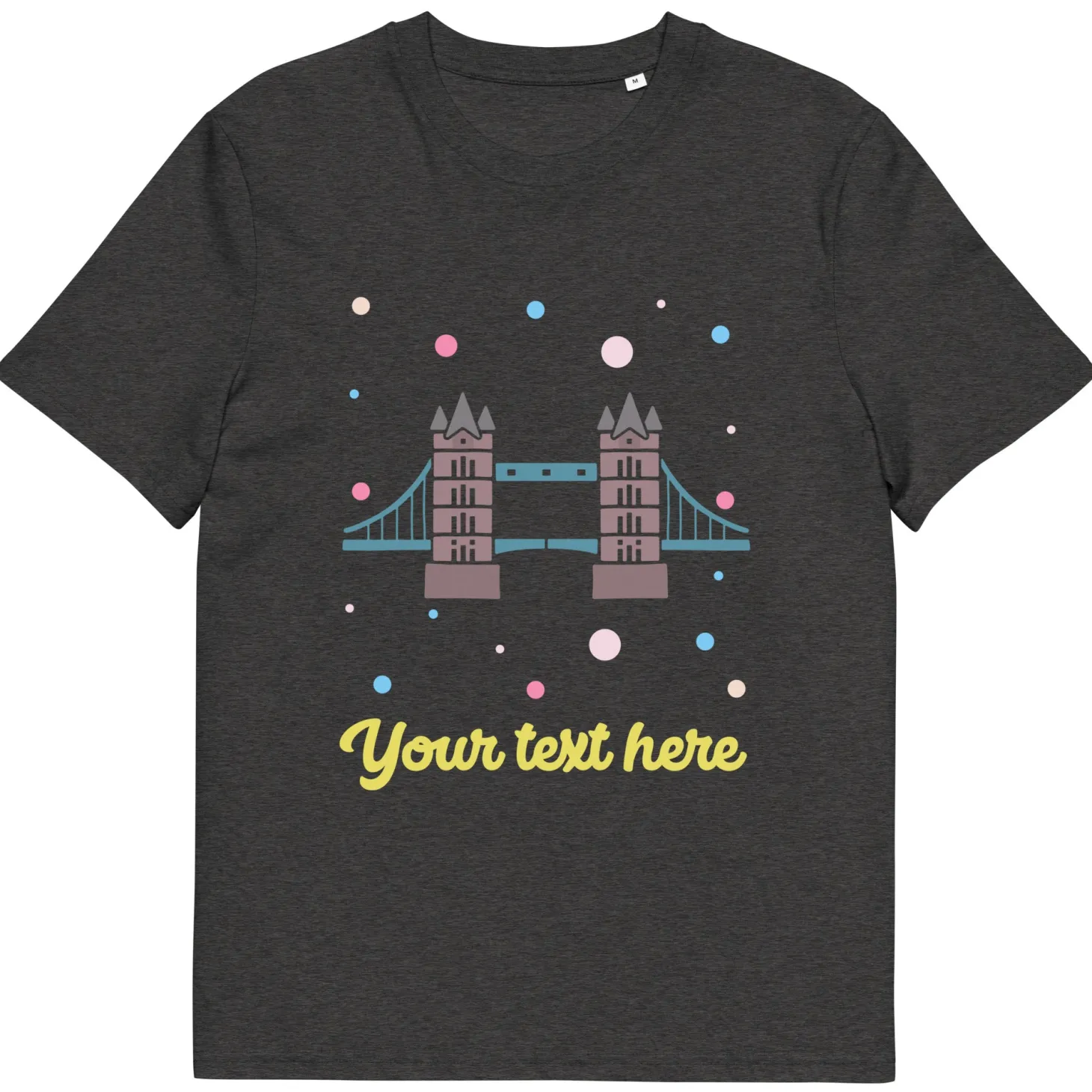 New Personalised Custom Text - Organic Cotton Adults Unisex T-Shirt - London Doodles - Tower Bridge Clothing | Tower Bridge Gifts