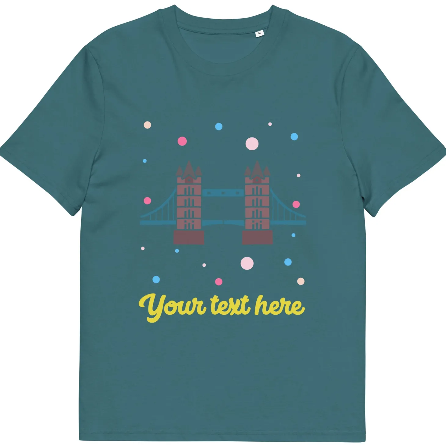 New Personalised Custom Text - Organic Cotton Adults Unisex T-Shirt - London Doodles - Tower Bridge Clothing | Tower Bridge Gifts