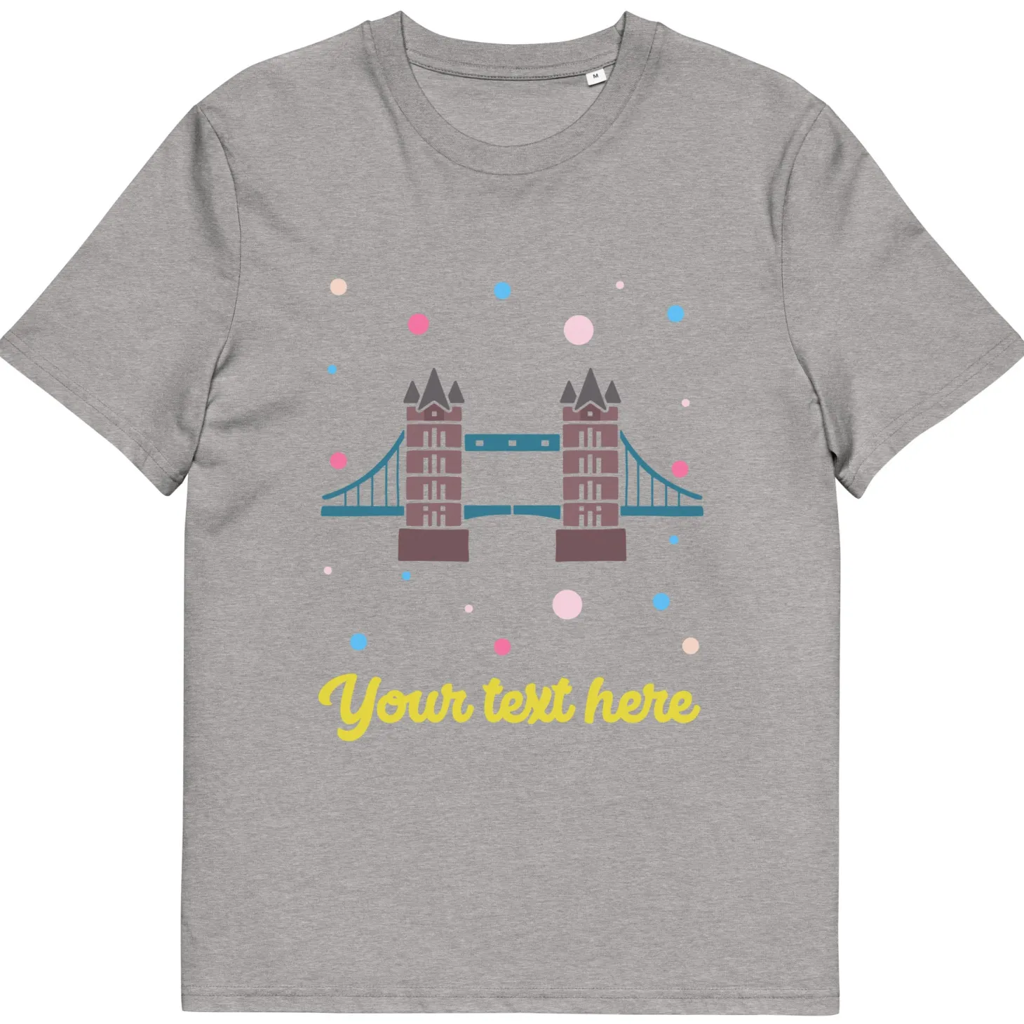 New Personalised Custom Text - Organic Cotton Adults Unisex T-Shirt - London Doodles - Tower Bridge Clothing | Tower Bridge Gifts