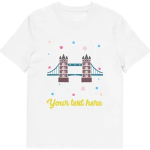 New Personalised Custom Text - Organic Cotton Adults Unisex T-Shirt - London Doodles - Tower Bridge Clothing | Tower Bridge Gifts