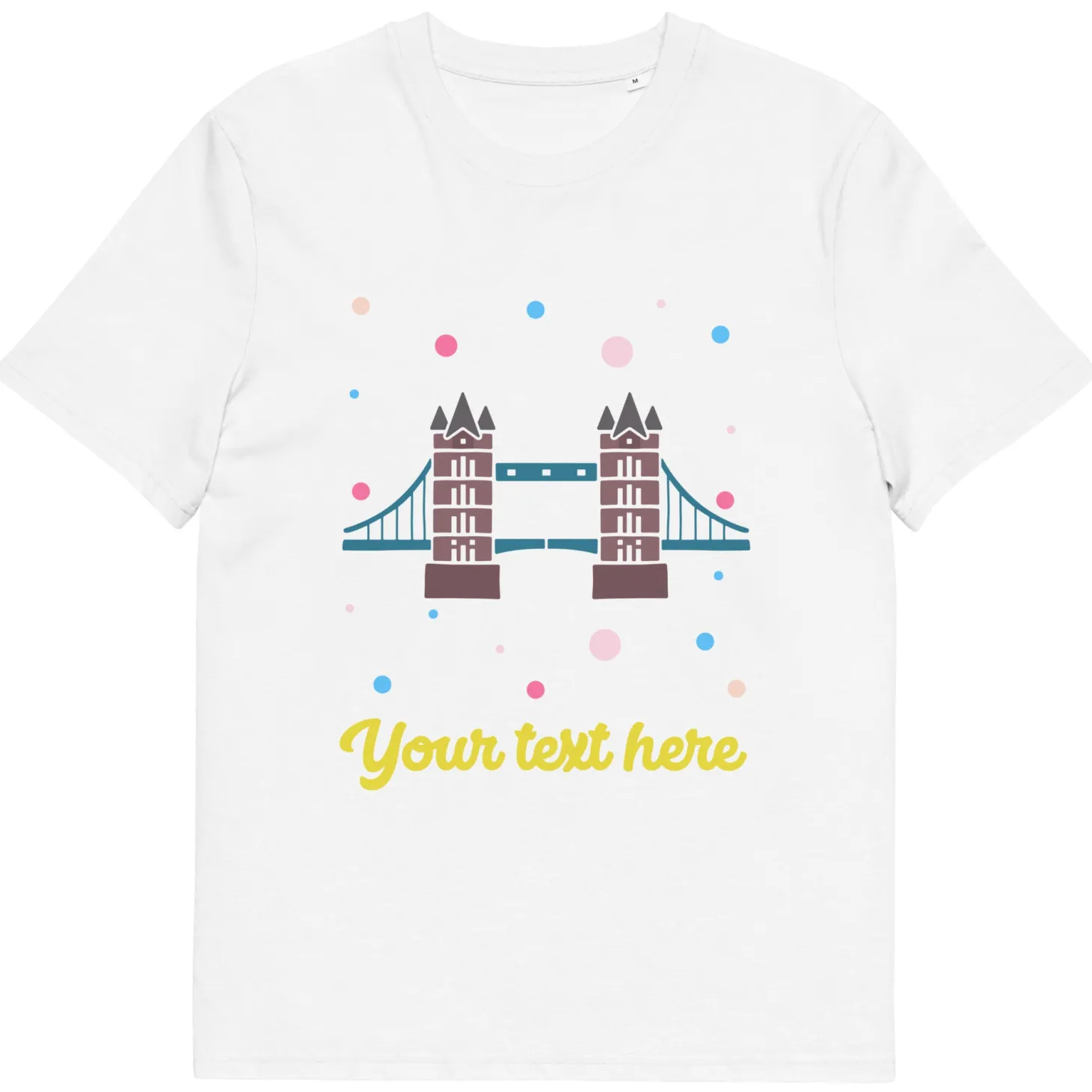 New Personalised Custom Text - Organic Cotton Adults Unisex T-Shirt - London Doodles - Tower Bridge Clothing | Tower Bridge Gifts