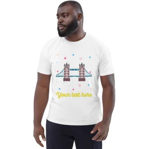New Personalised Custom Text - Organic Cotton Adults Unisex T-Shirt - London Doodles - Tower Bridge Clothing | Tower Bridge Gifts