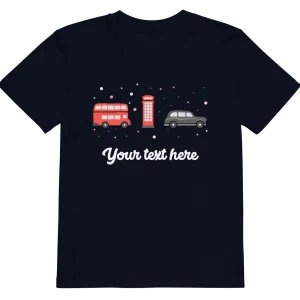 Cheap Personalised Custom Text - Organic Cotton Kids T-Shirt - London Doodles - Bus / Telephone / Taxi Kids Clothing | Children & Baby Clothing