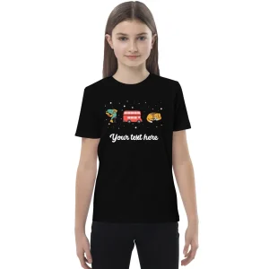 Store Personalised Custom Text - Organic Cotton Kids T-Shirt - London Doodles - Fish & Chips / Bus / Corgi Kids Clothing | Children & Baby Clothing