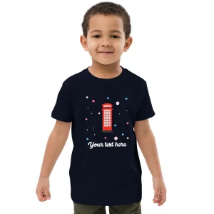 New Personalised Custom Text - Organic Cotton Kids T-Shirt - London Doodles - Telephone Box Kids Clothing | Children & Baby Clothing