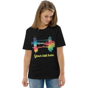 Online Personalised Custom Text - Tower Bridge Rainbow - Organic Cotton T-Shirt Clothing | Tower Bridge Gifts