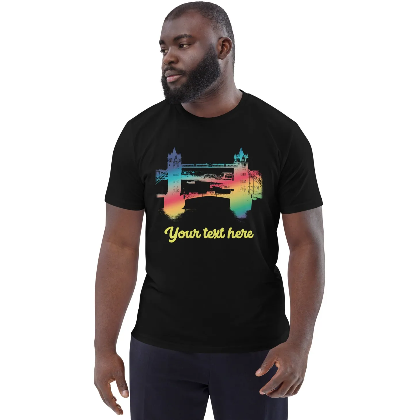 personalised_custom_text__tower_bridge_rainbow__organic_cotton_tshirt_2.webp Online Personalised Custom Text - Tower Bridge Rainbow - Organic Cotton T-Shirt Clothing | Tower Bridge Gifts