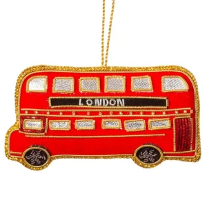 Cheap Sass & Belle London Bus Embroidered Christmas Decoration Christmas Decorations | Christmas Decorations