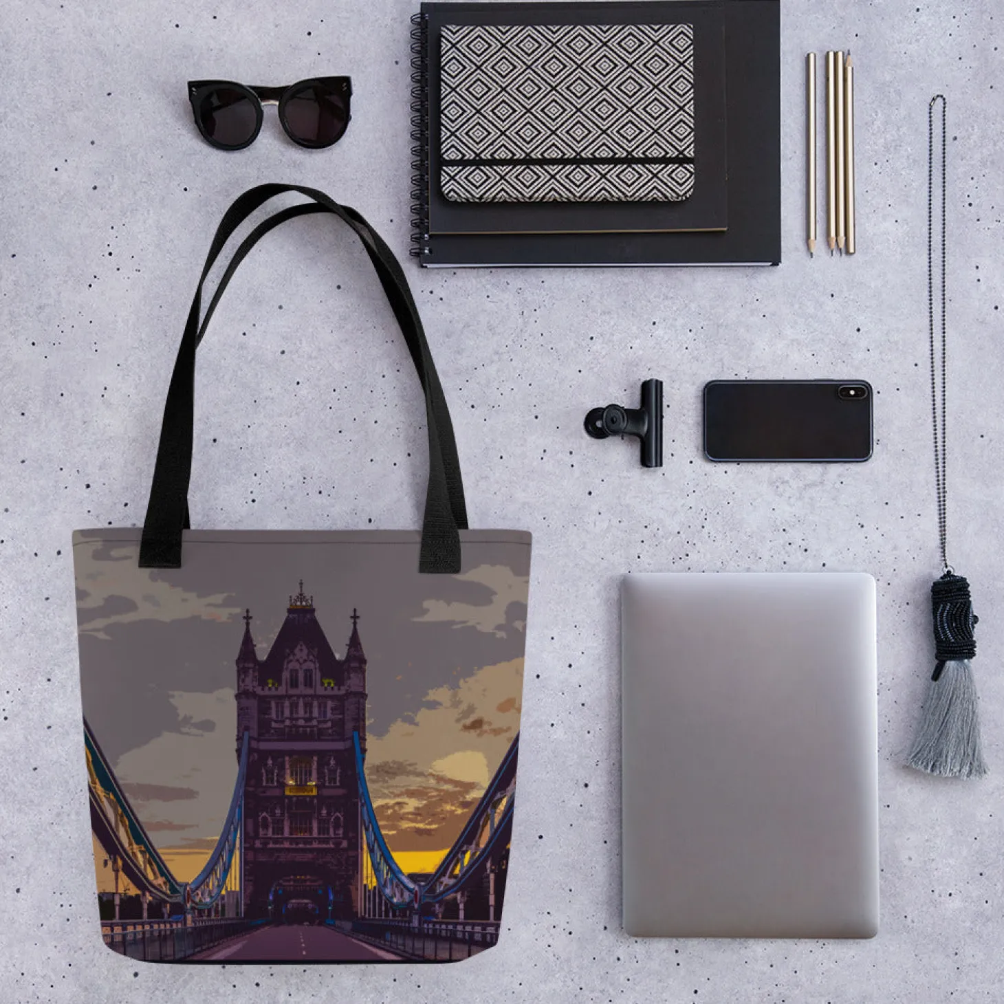 tower_bridge_at_dawn__all_over_print__tote_bag_1.webp Store Tower Bridge at Dawn - All Over Print - Tote Bag Bags | Tower Bridge Gifts