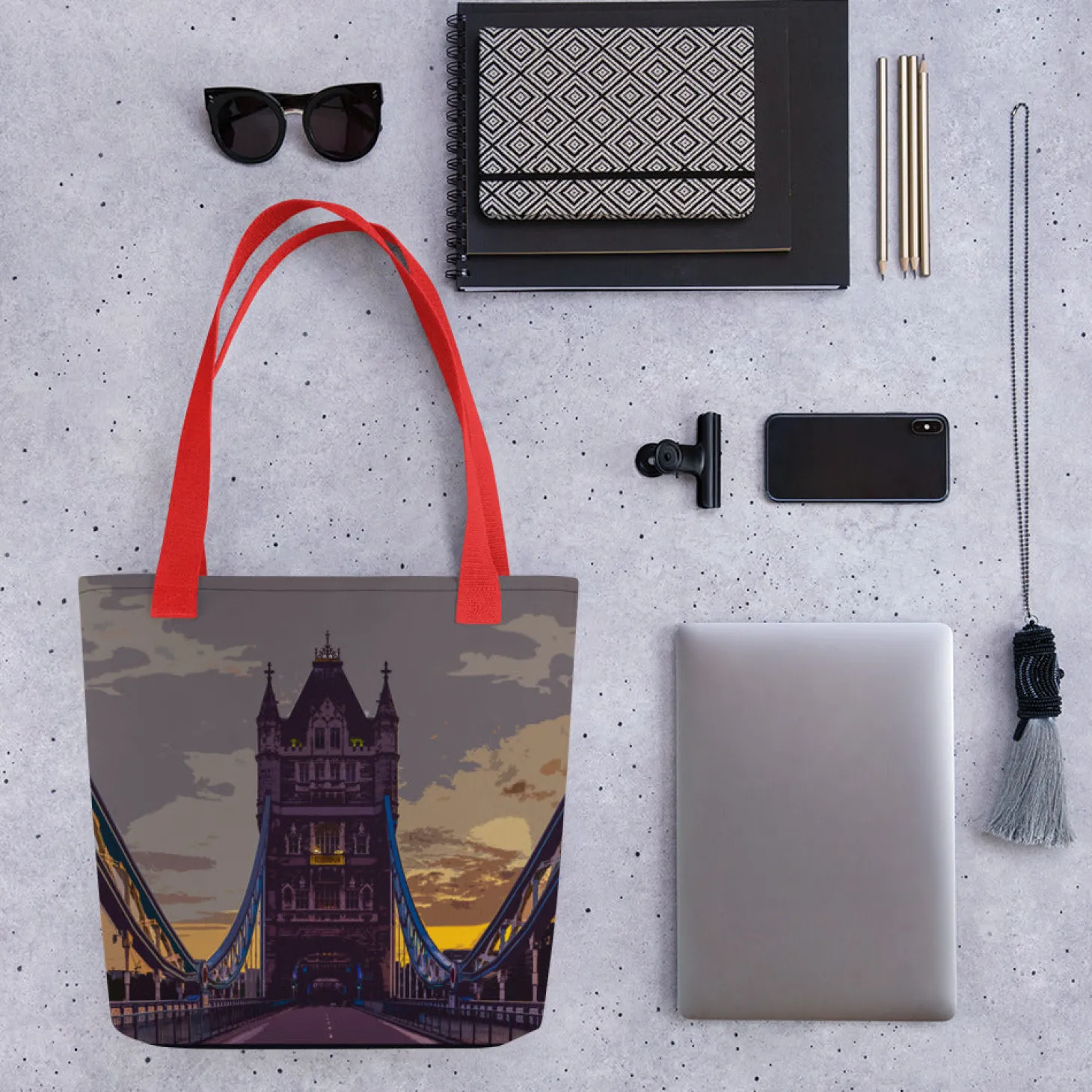 tower_bridge_at_dawn__all_over_print__tote_bag_3.webp Store Tower Bridge at Dawn - All Over Print - Tote Bag Bags | Tower Bridge Gifts