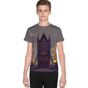 Hot Tower Bridge at Dawn - All Over Print - Youth T-Shirt Kids Clothing | Children & Baby Clothing