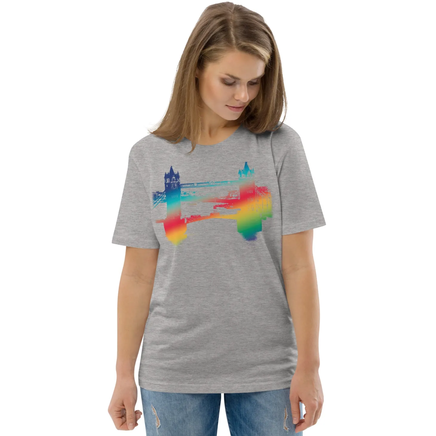 tower_bridge_rainbow__organic_cotton_tshirt_10.webp Discount Tower Bridge Rainbow - Organic Cotton T-Shirt Clothing | Tower Bridge Gifts