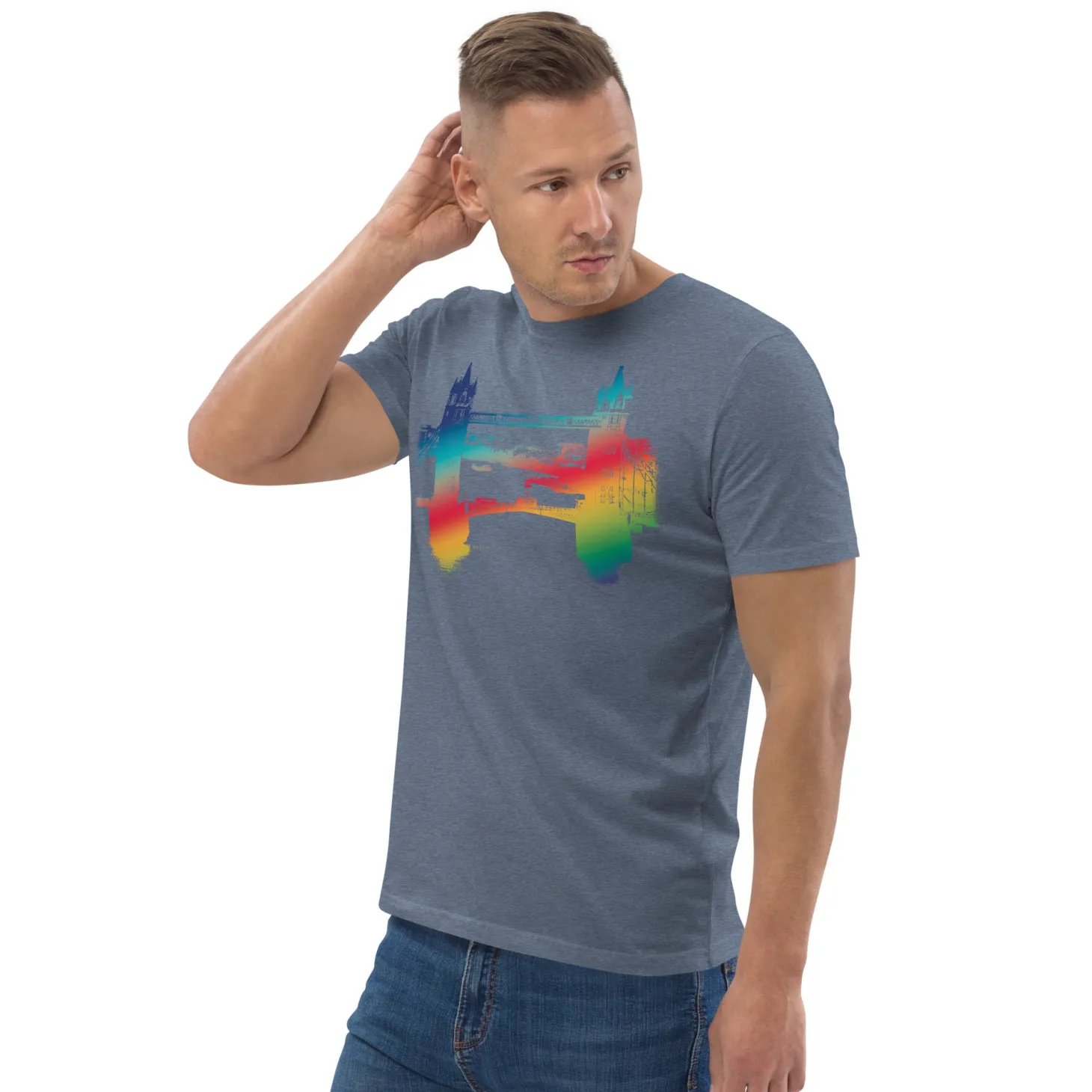 tower_bridge_rainbow__organic_cotton_tshirt_2.webp Discount Tower Bridge Rainbow - Organic Cotton T-Shirt Clothing | Tower Bridge Gifts