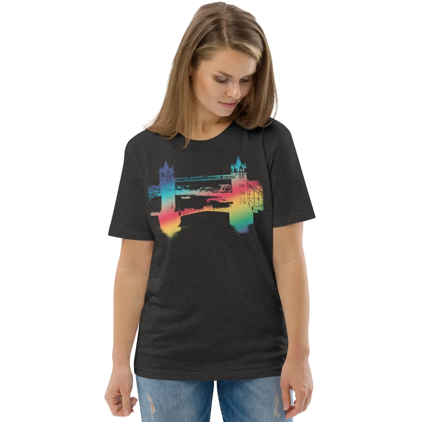 tower_bridge_rainbow__organic_cotton_tshirt_5.webp Discount Tower Bridge Rainbow - Organic Cotton T-Shirt Clothing | Tower Bridge Gifts